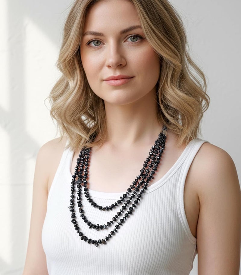 Errally Store Layered Beaded Statement Necklace Multi Strand Crystal Beads Collar Necklace and Earring Sets for Women Fashion Costume Jewelry Set Gifts for Her - Image 3